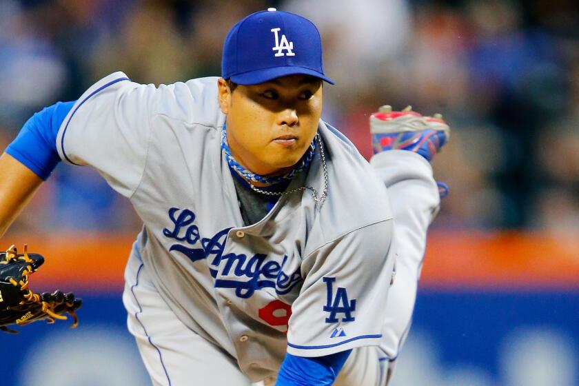 Dodgers starter Hyun-Jin Ryu pitches during a game against the New York Mets on May 21.