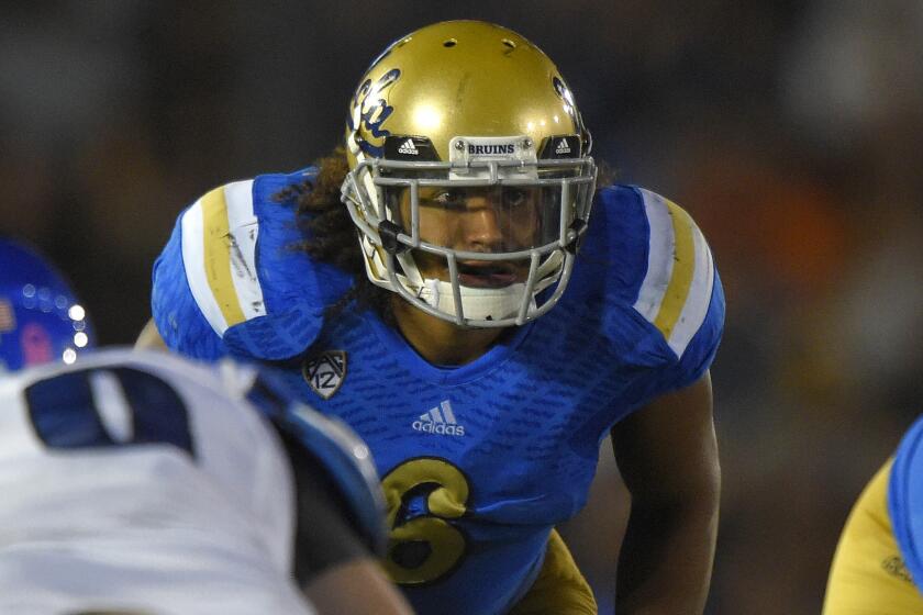UCLA linebacker Eric Kendricks waits for the snap during the second half of the Bruins' win over Memphis on Sept. 6.