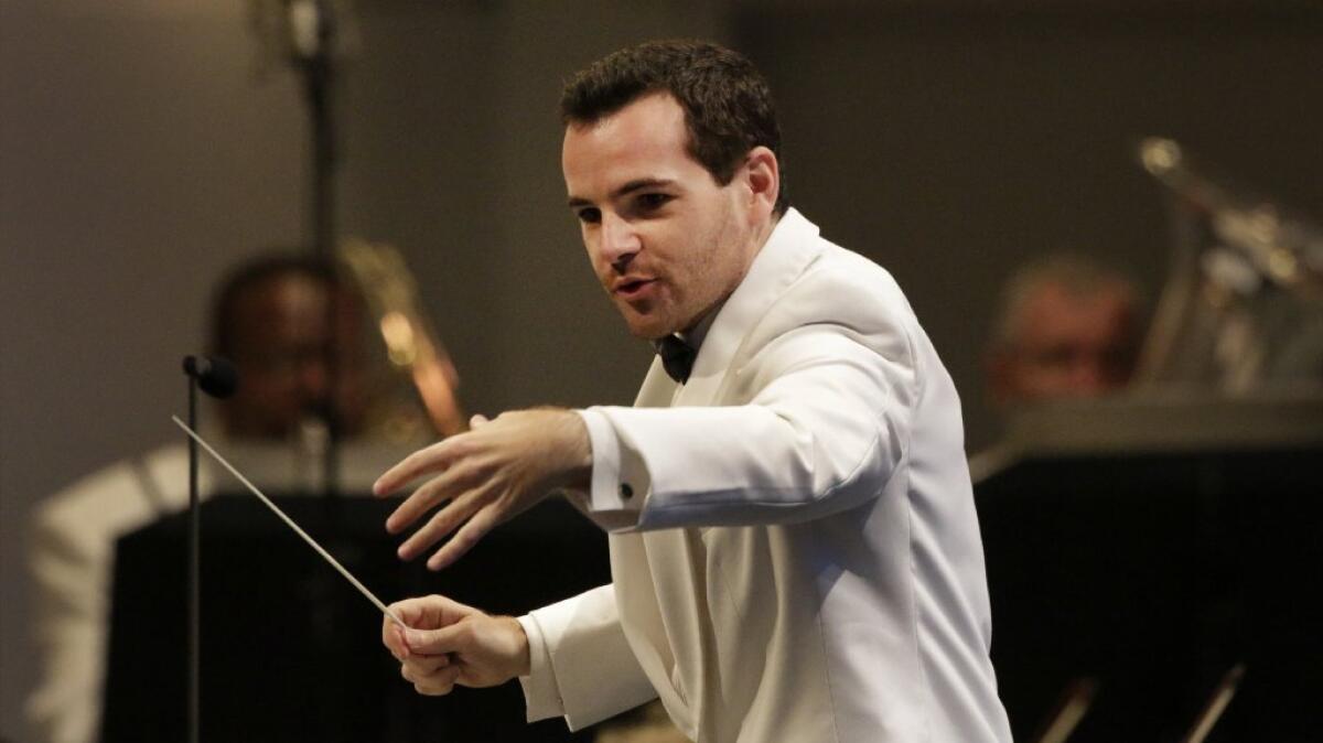 Lionel Bringuier conducted two Los Angeles Philharmonic concerts at the Hollywood Bowl this week. He's seen here at Tuesday's concert. On Thursday he explored Prokofiev's and Tchaikovsky's takes on "Romeo and Juliet."