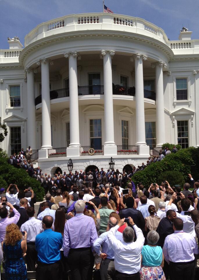 President Barack Obama welcomes the Ravens to the White House.