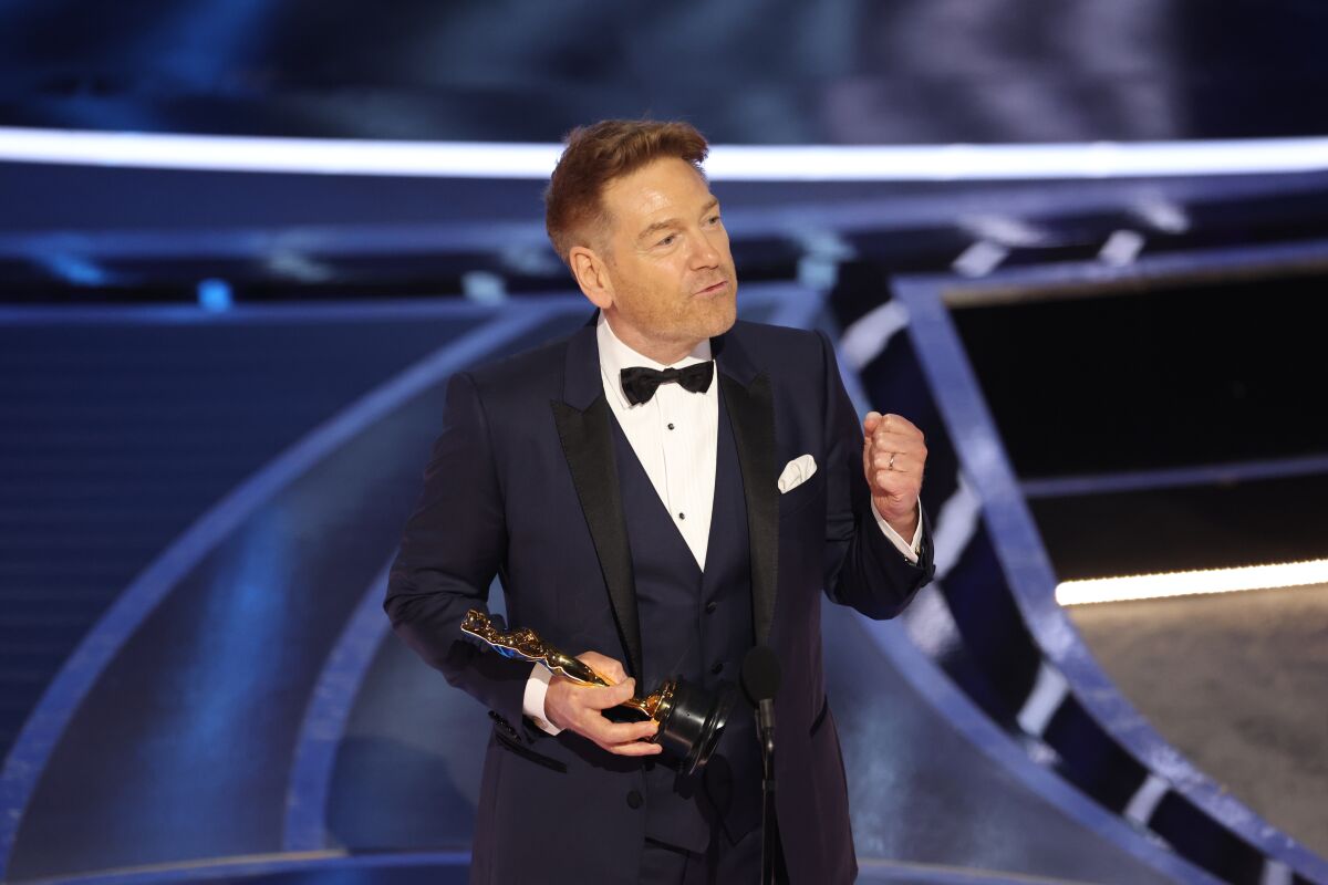 Kenneth Branagh winning for Best Original Screenplay for "Belfast" at the 94th Academy Awards.