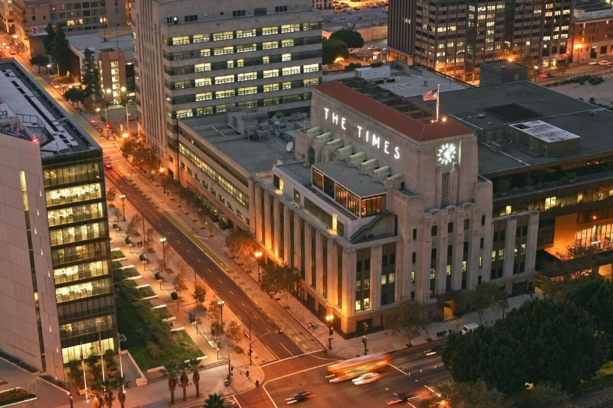 The Los Angeles Times building in downtown Los Angeles.