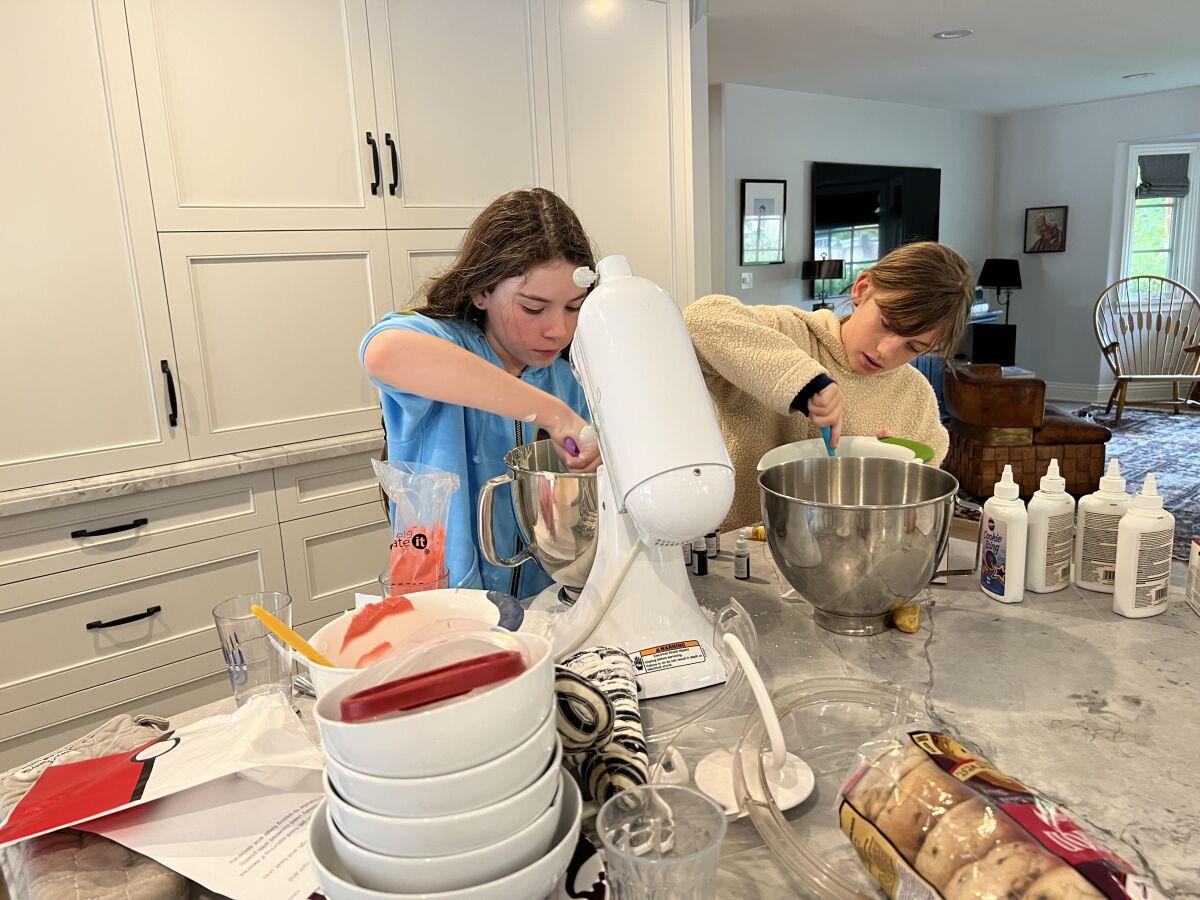 Local bakers Sophie Spar and Maggie Meyer are mixing the dough for their next batch of custom cookies.