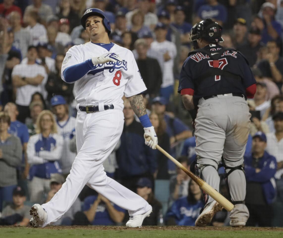 Dodgers Manny Machado strikes out to end the eighth inning.