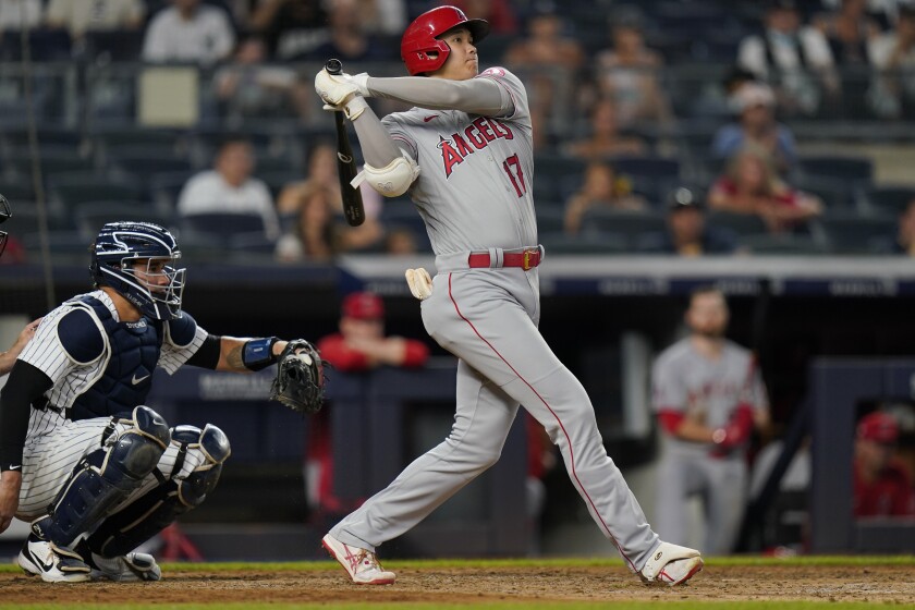 Shohei Ohtani homers in the fifth inning.