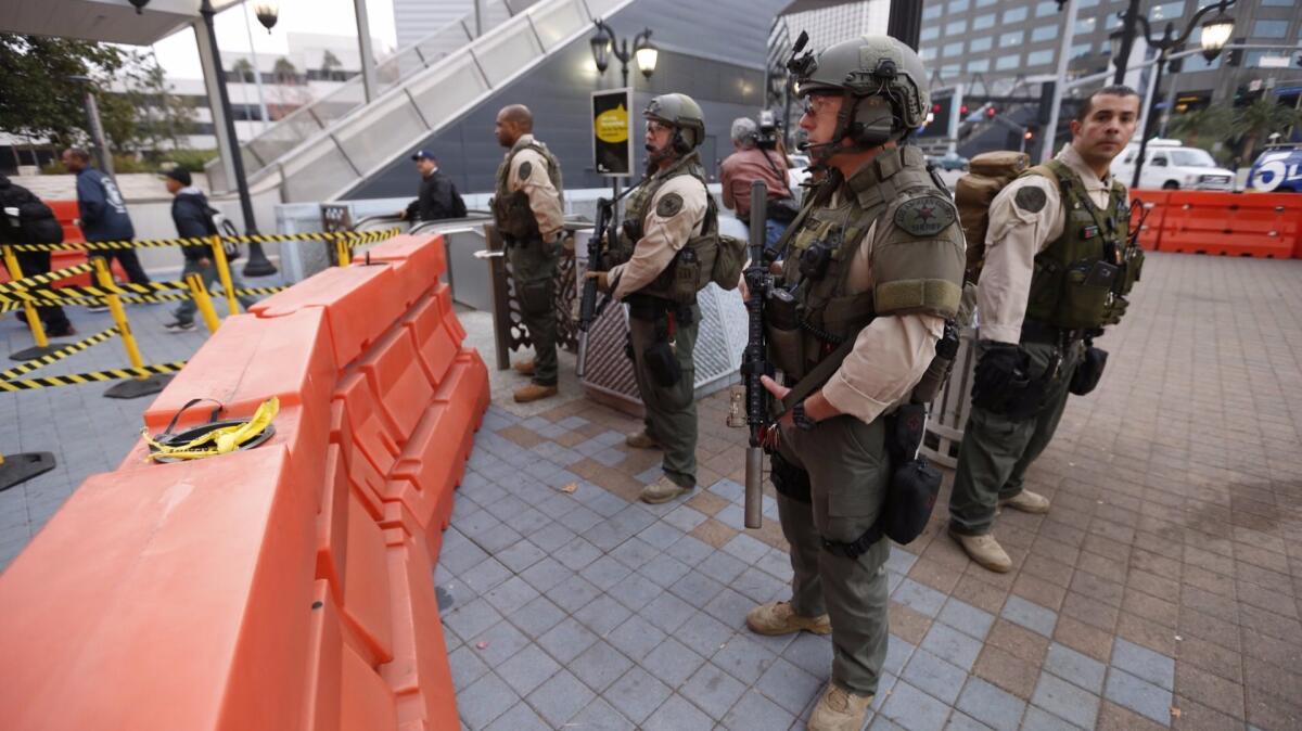 Law enforcement agencies beefed up their presence at Metro stations Tuesday in response to an international tip about a threat to detonate an explosive device at the Metro Red Line's Universal City Station.