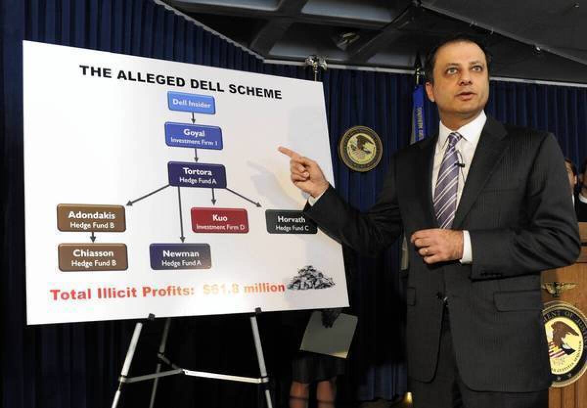 Preet Bharara, the top federal prosecutor in Manhattan, has won 71 insider trading convictions since he took office three years ago.