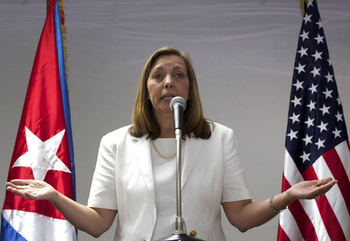Josefina Vidal, director general of the U.S. division at Cuba's Foreign Ministry, participates in a briefing after talks with the U.S. representatives in Havana, Cuba.