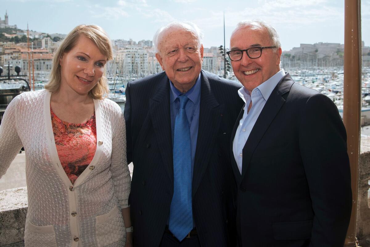 Frank McCourt, right, with Olympique de Marseille owner Margarita Louis-Dreyfus and Marseille Mayor Jean-Claude Gaudin.