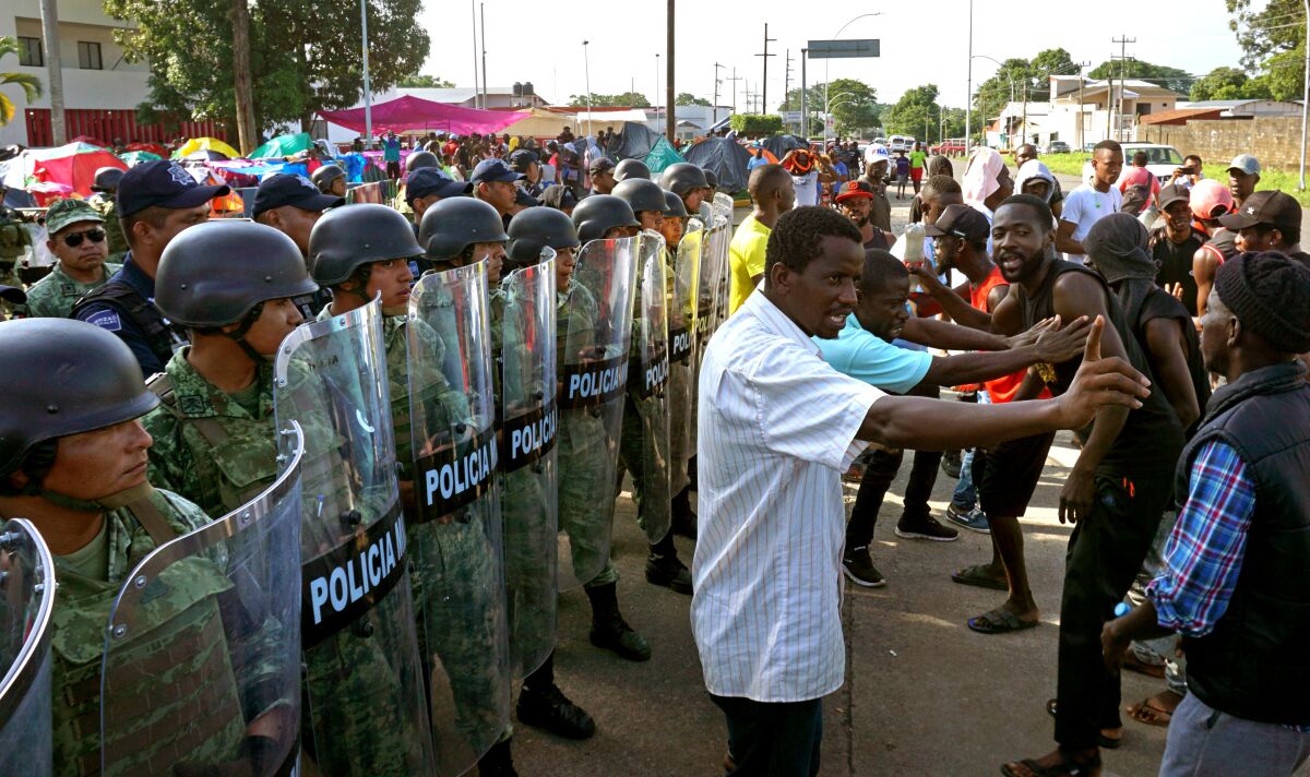 African migrants who are stranded in the southeastern Mexican state of Chiapas, bordering with Guatemala continue their protests after a month and three days demonstrating without the Mexican authorities issuing any document that allows them to transit through national territory, Tapachula, Mexico, 19 September 2019.