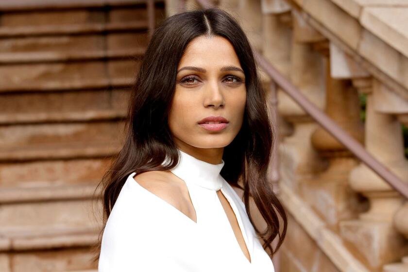 PASADENA, CA., JANUARY 09, 2017-- Freida Pinto, who became known as the beautiful female lead in the Oscar-winning "Slumdog Millionaire," is taking on a whole different kind of role in Showtime's "Guerrillas," in which she and Idris Elba play a politically activist couple who decide to become militant radicals. (Kirk McKoy / LOS ANGELES TIMES)