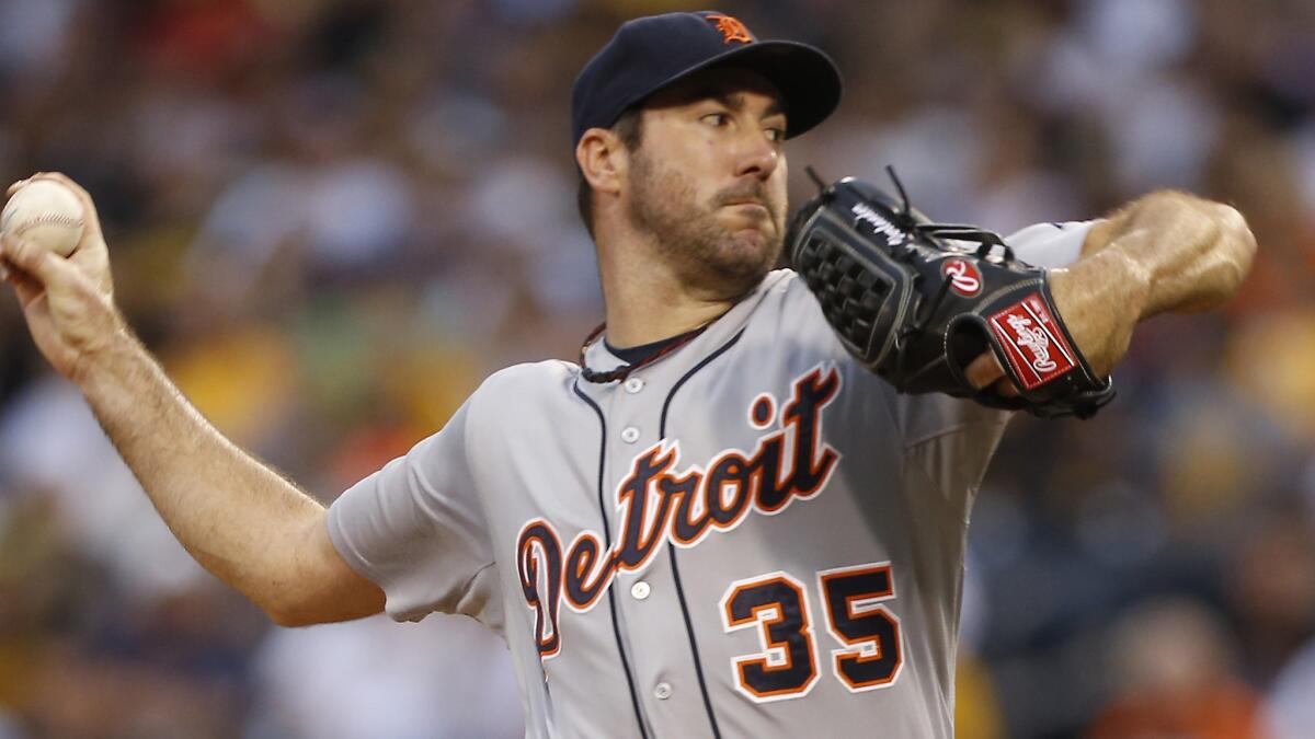 Detroit Tigers starter Justin Verlander delivers a pitch during a game against the Pittsburgh Pirates on Monday.