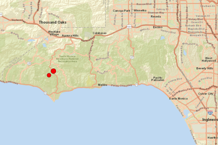 Map shows locations of Thursday's earthquakes in Malibu.