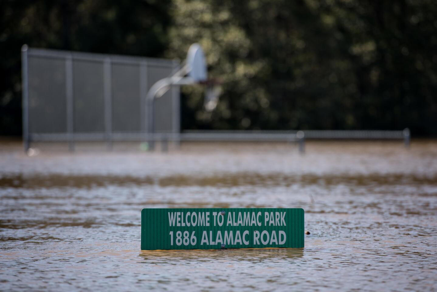 Almanac Park is inundated by floodwaters on Oct. 10, 2016, in Lumberton, North Carolina.