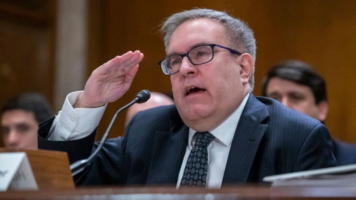 Andrew Wheeler testifies at his Senate confirmation hearing on Jan. 16.