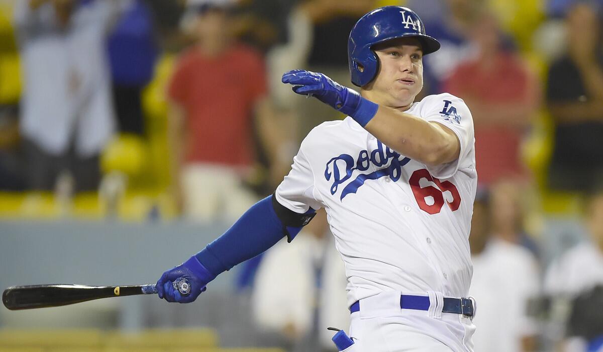 Dodgers outfielder Joc Pederson, shown Sept. 1, has struck out six times in 12 at-bats since being promoted from triple-A Albuquerque on Monday.