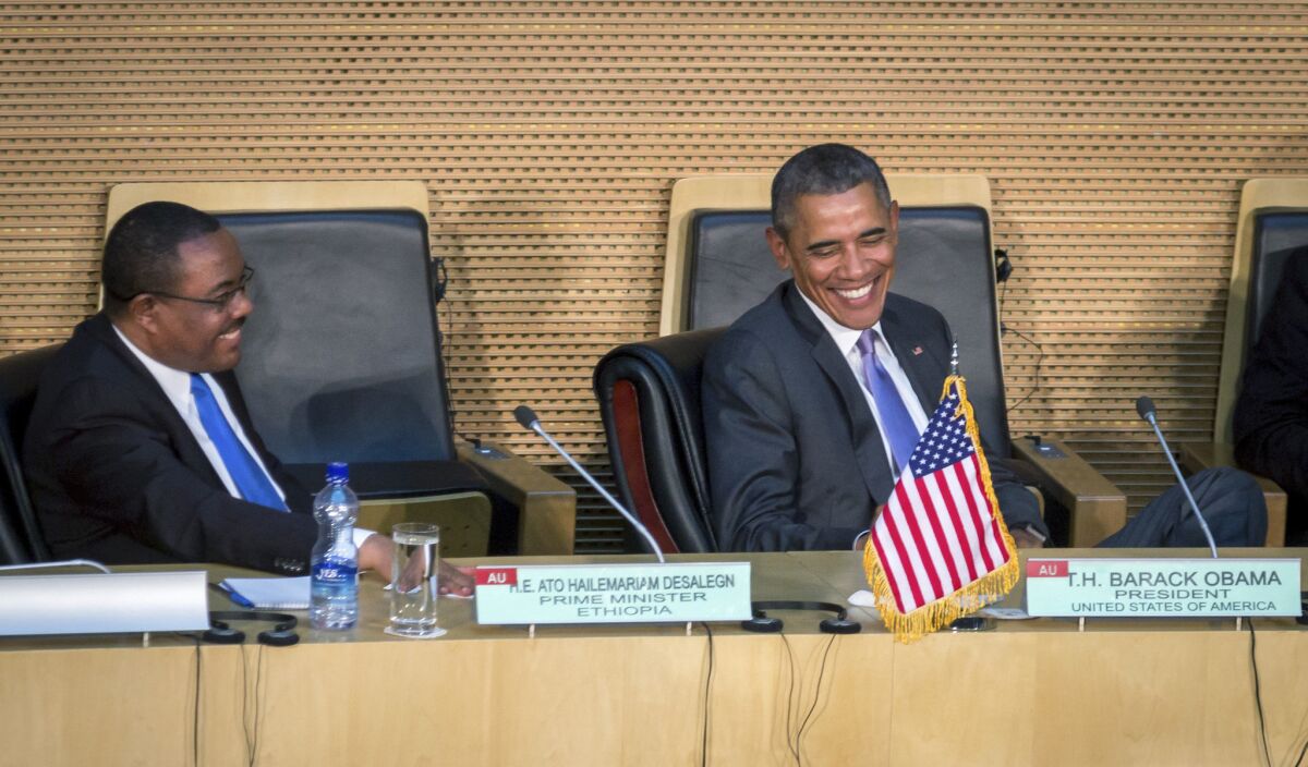 President Obama with Ethiopian Prime Minister Hailemariam Desalegn at an African Union summit in Addis Ababa, Ethiopia, on Tuesday.