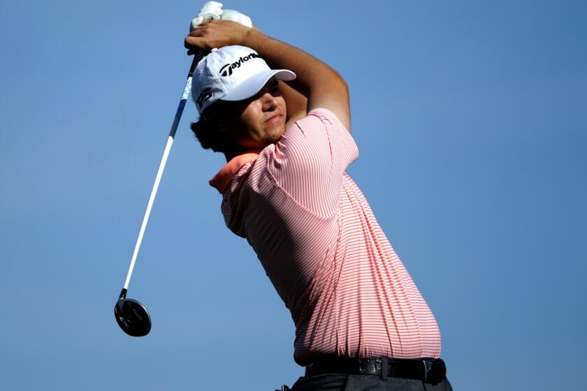 LA QUINTA, CA - JANUARY 18: Beau Hossler tees off during the first round of the CareerBuilder Challenge at La Quinta Country Club on January 18, 2018 in La Quinta, California. (Photo by Jeff Gross/Getty Images) ** OUTS - ELSENT, FPG, CM - OUTS * NM, PH, VA if sourced by CT, LA or MoD **