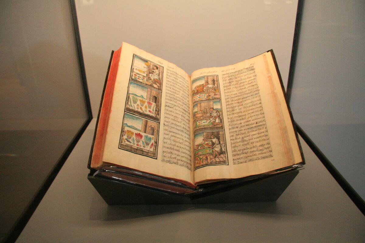 One of the three volumes of the Florentine Codex on view at the Getty Museum in the exhibition "Golden Kingdoms: Luxury and Legacy in the Ancient Americas," which opened in the fall of 2017.