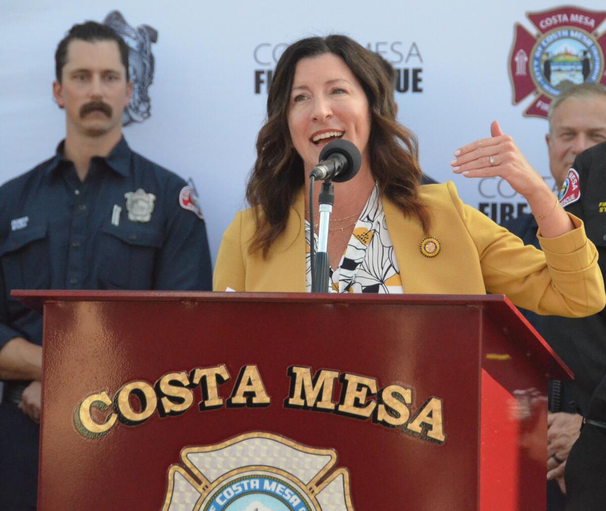 Assemblywoman Cottie Petrie-Norris at the groundbreaking for the new Costa Mesa Fire Department Training Tower.