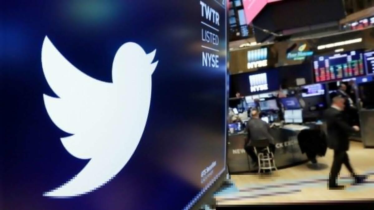 A Twitter logo displayed at the NYSE