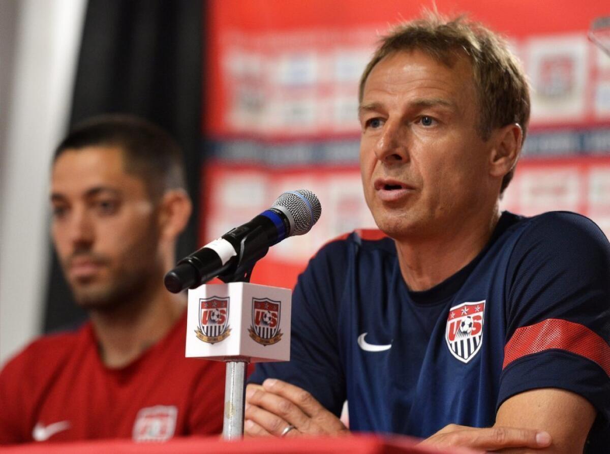 U.S. national soccer team Coach Juergen Klinsmann speaks at a news conference.
