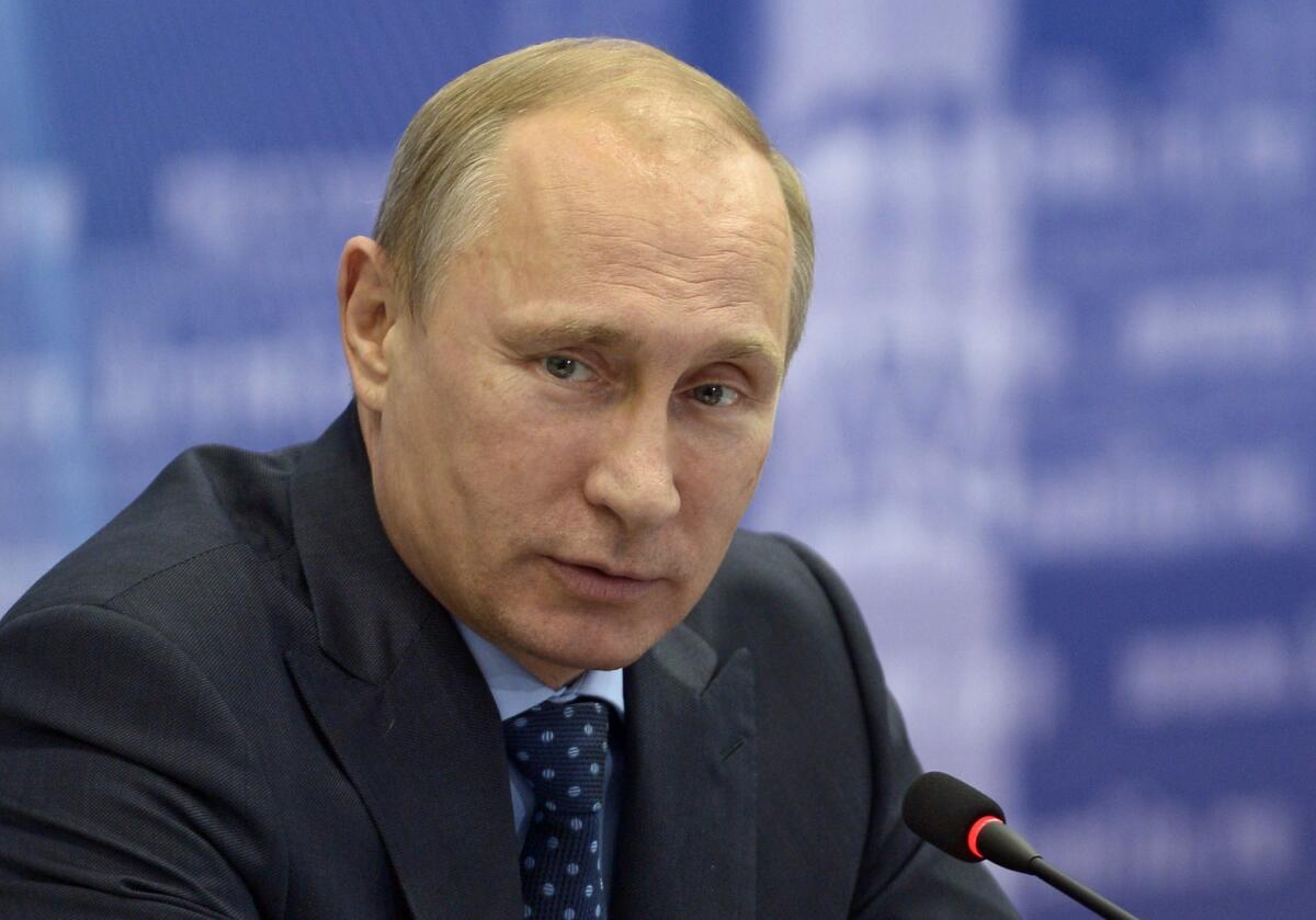 Russia's President Vladimir Putin attends a meeting in the Volga River region of Samara.
