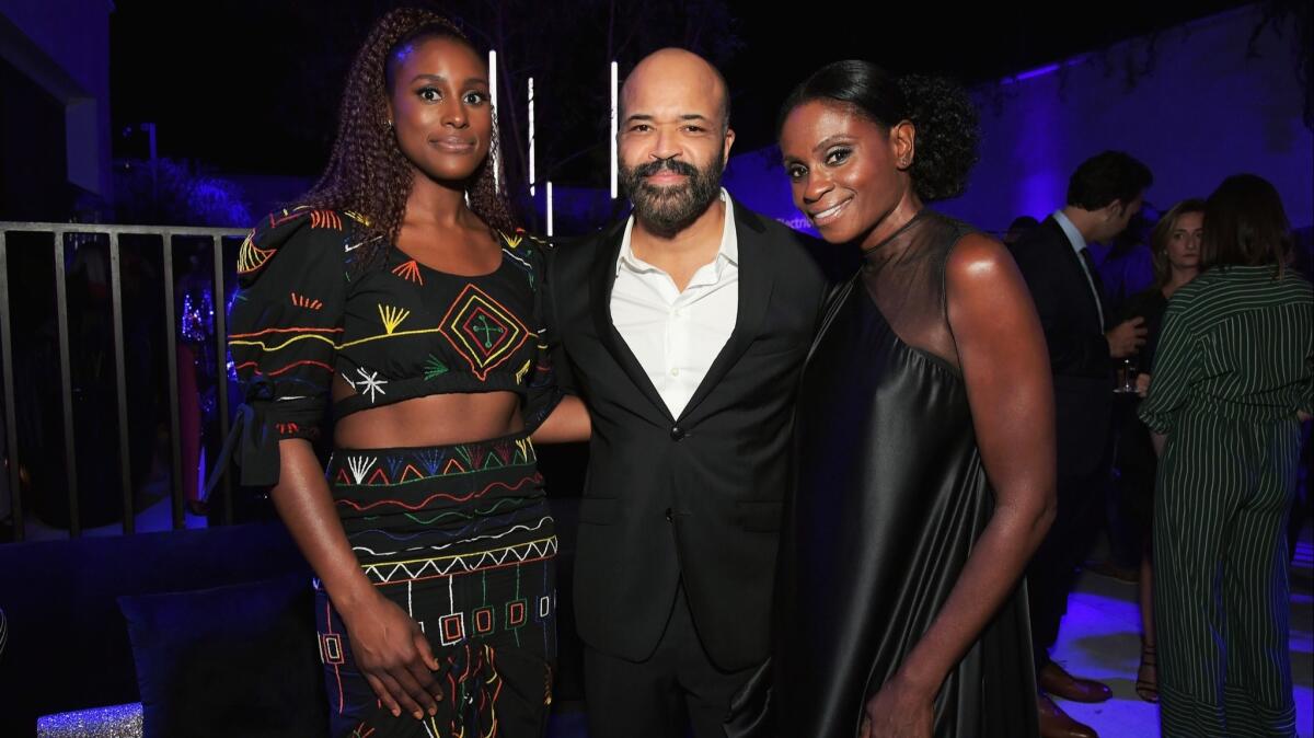 Emmy nominees Issa Rae, from left, Jeffrey Wright and Adina Porter at the Audi pre-Emmys celebration in West Hollywood.