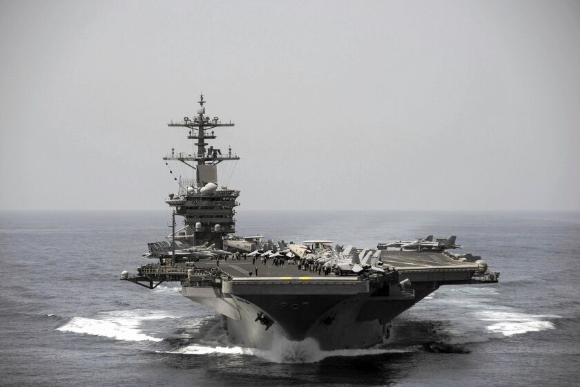 The U.S. aircraft carrier Theodore Roosevelt conducts maritime security operations in the Arabian Sea. A key energy shipping route is a source of concern as airstrikes continue on Yemen.