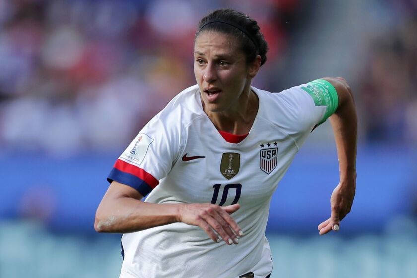 PARIS, FRANCE - JUNE 16: Carli Lloyd of the USA runs with the ball during the 2019 FIFA Women's World Cup France group F match between USA and Chile at Parc des Princes on June 16, 2019 in Paris, France. (Photo by Richard Heathcote/Getty Images) ** OUTS - ELSENT, FPG, CM - OUTS * NM, PH, VA if sourced by CT, LA or MoD **