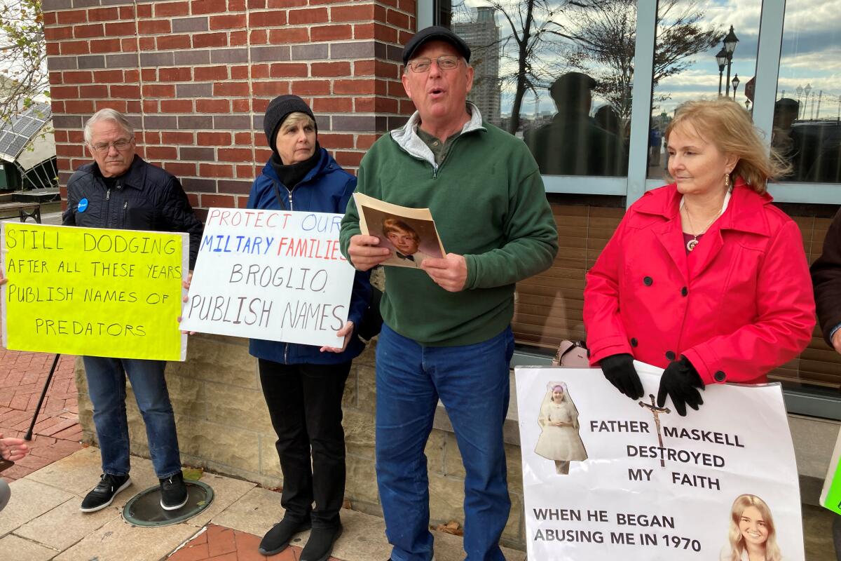 Members of the Survivors Network of those Abused by Priests protest
