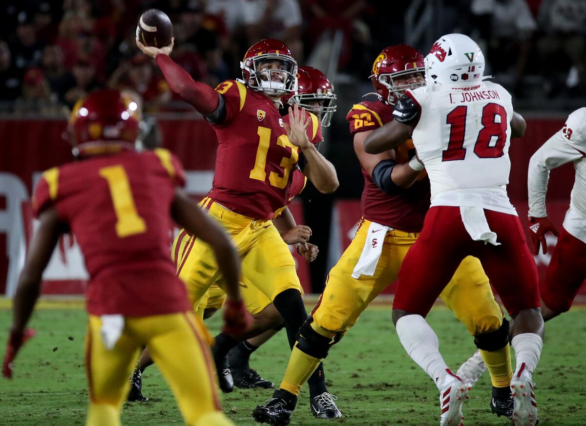 Caleb Williams prepares to throw the ball for USC.