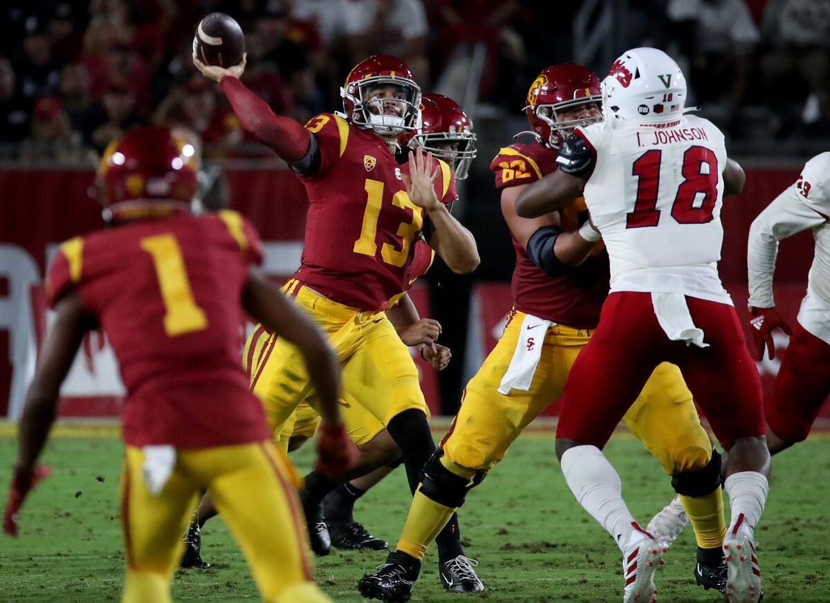 Caleb Williams prepares to throw the ball for USC.