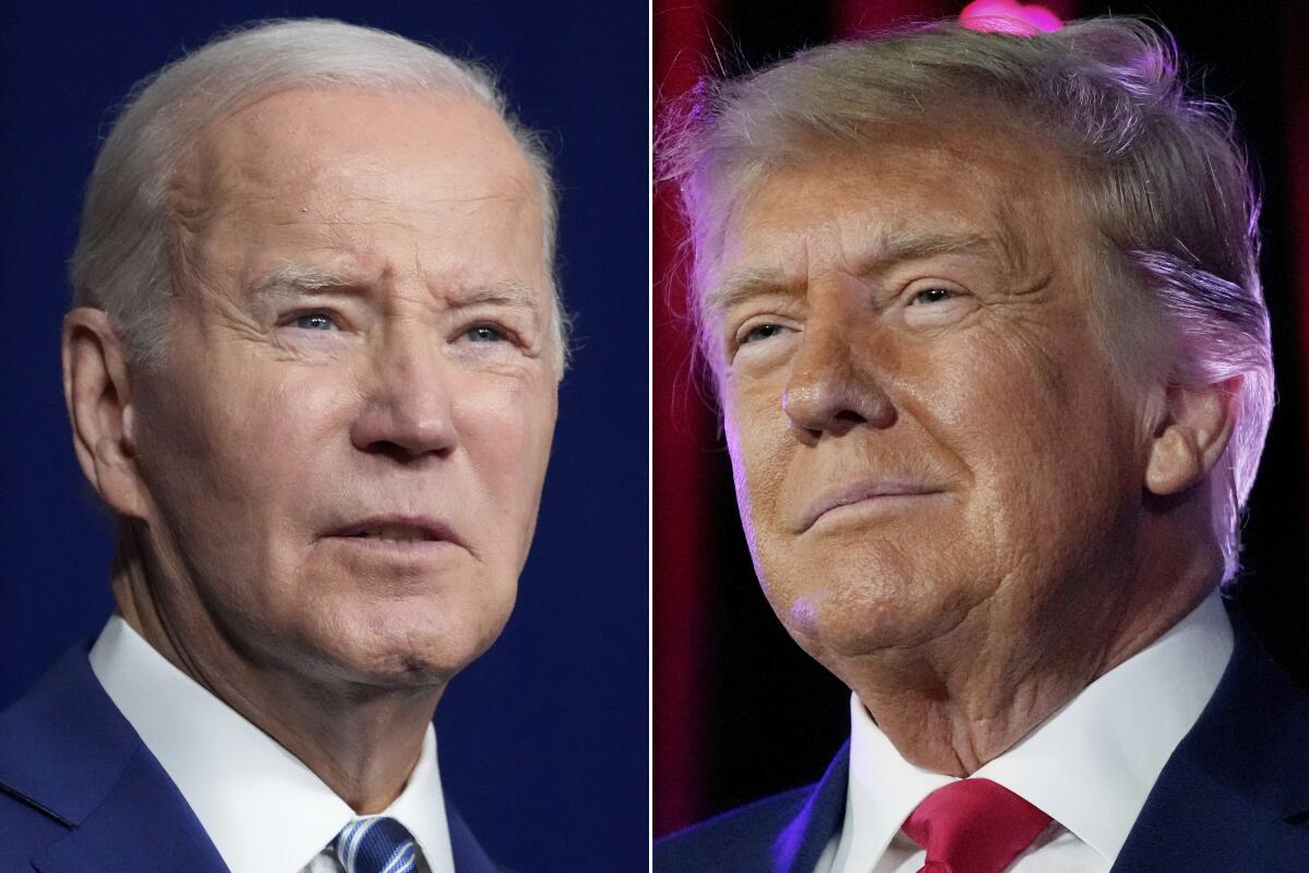 Photos of Biden, left, and Trump. 