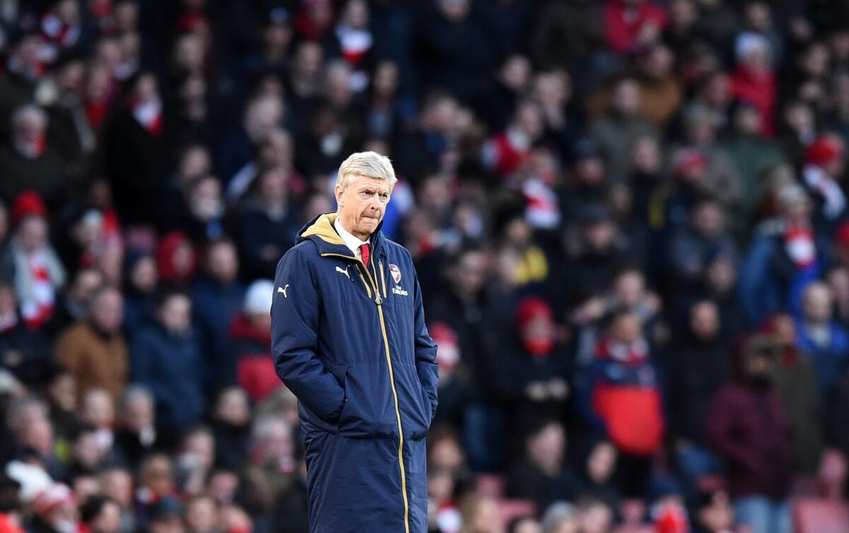 Arsene Wenger coaches Arsenel against Burnley during the English FA Cup on Jan. 30.