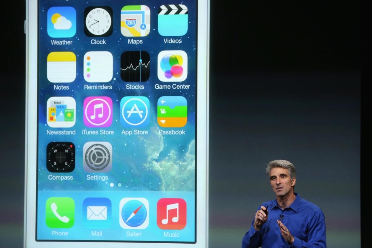 The new iOS 7 has been popular, but has also generated some complaints. Above, Apple Senior Vice President of Software Engineering Craig Federighi speaks about iOS 7 during an Apple product announcement last month.