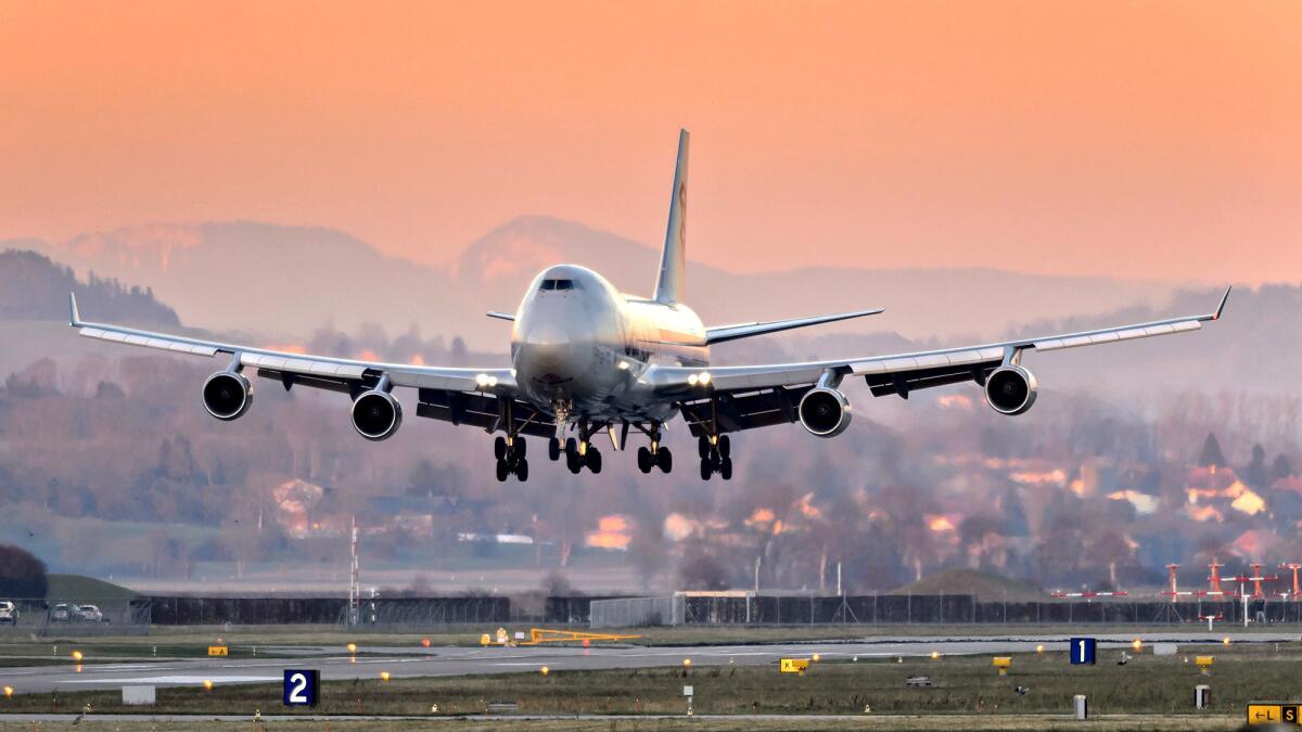 A Cargolux Boeing 747 cargo aircraft lands at Payerne, Switzerland, in 2015.