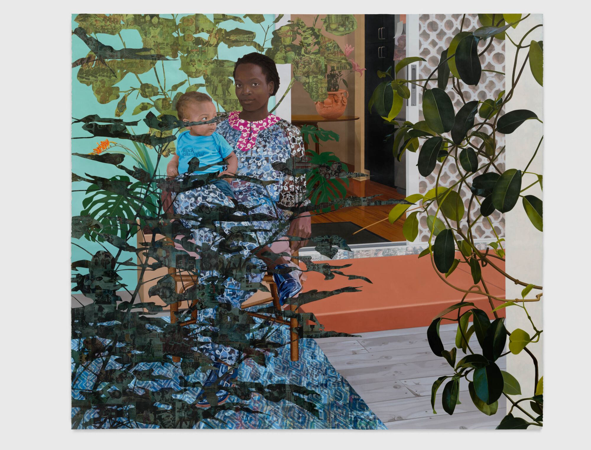 Njideka Akunyili Crosby Still You Bloom in This Land of No Gardens, 2021 Acrylic, photographic transfers, colored pencil