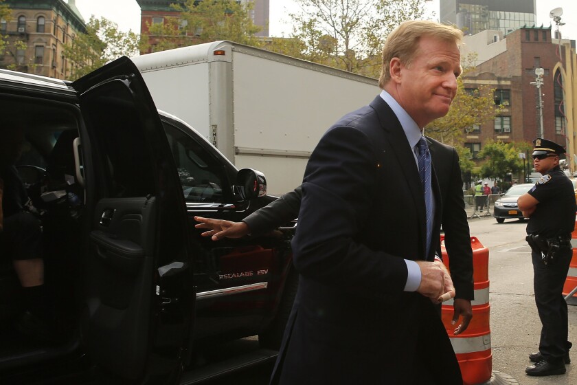 NFL Commissioner Roger Goodell arrives at federal court for a lawsuit over a suspension of Patriots quarterback Tom Brady.