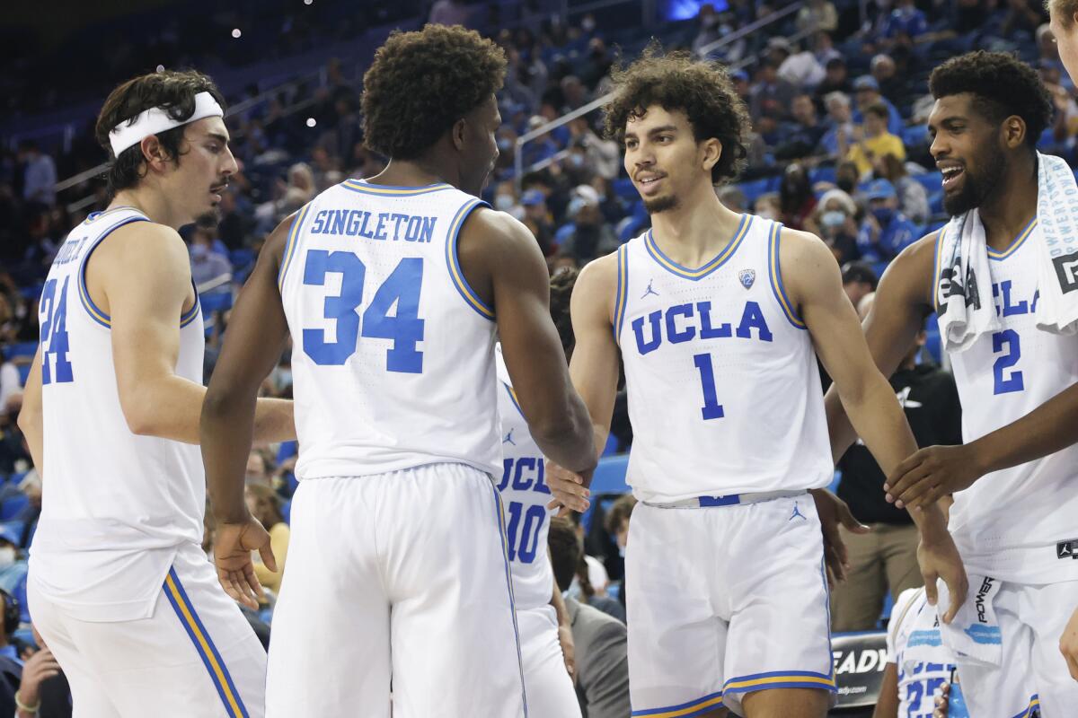 UCLA has experience in, from left, Jaime Jaquez Jr., David Singleton, Jules Bernard and Cody Riley.