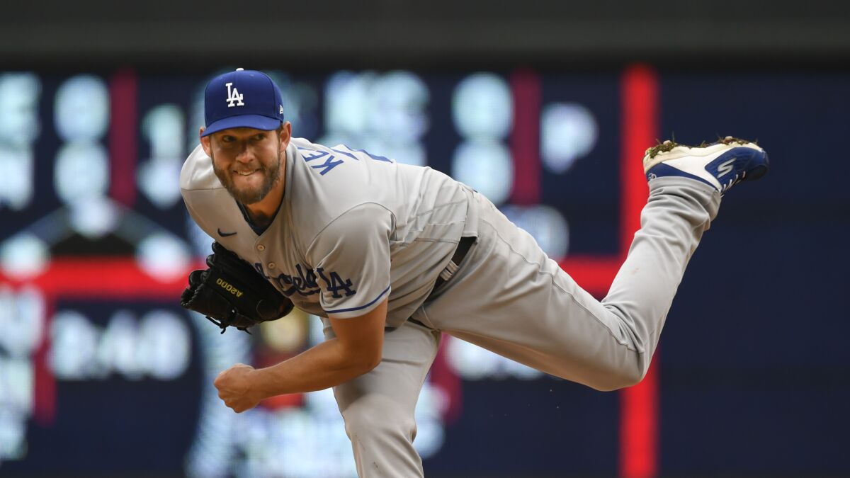Dodgers pitcher Clayton Kershaw throws against the Minnesota Twins on April 13.
