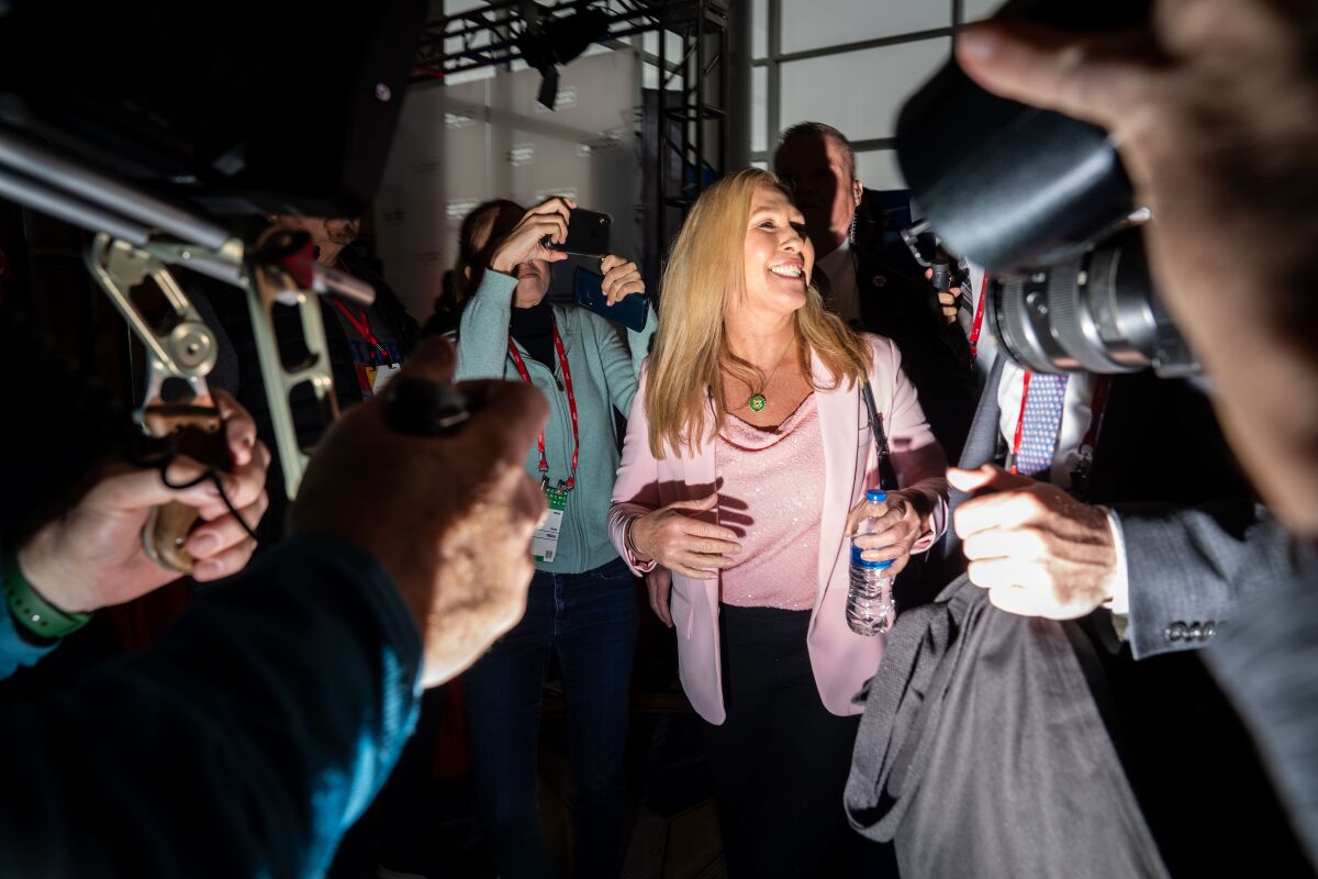 Rep. Marjorie Taylor Green (Georgia) welcomed by CPAC members