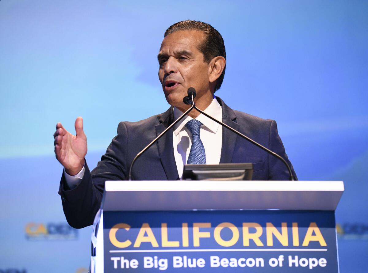 Antonio Villaraigosa speaks at the 2018 California Democratic Party Convention in San Diego in February..