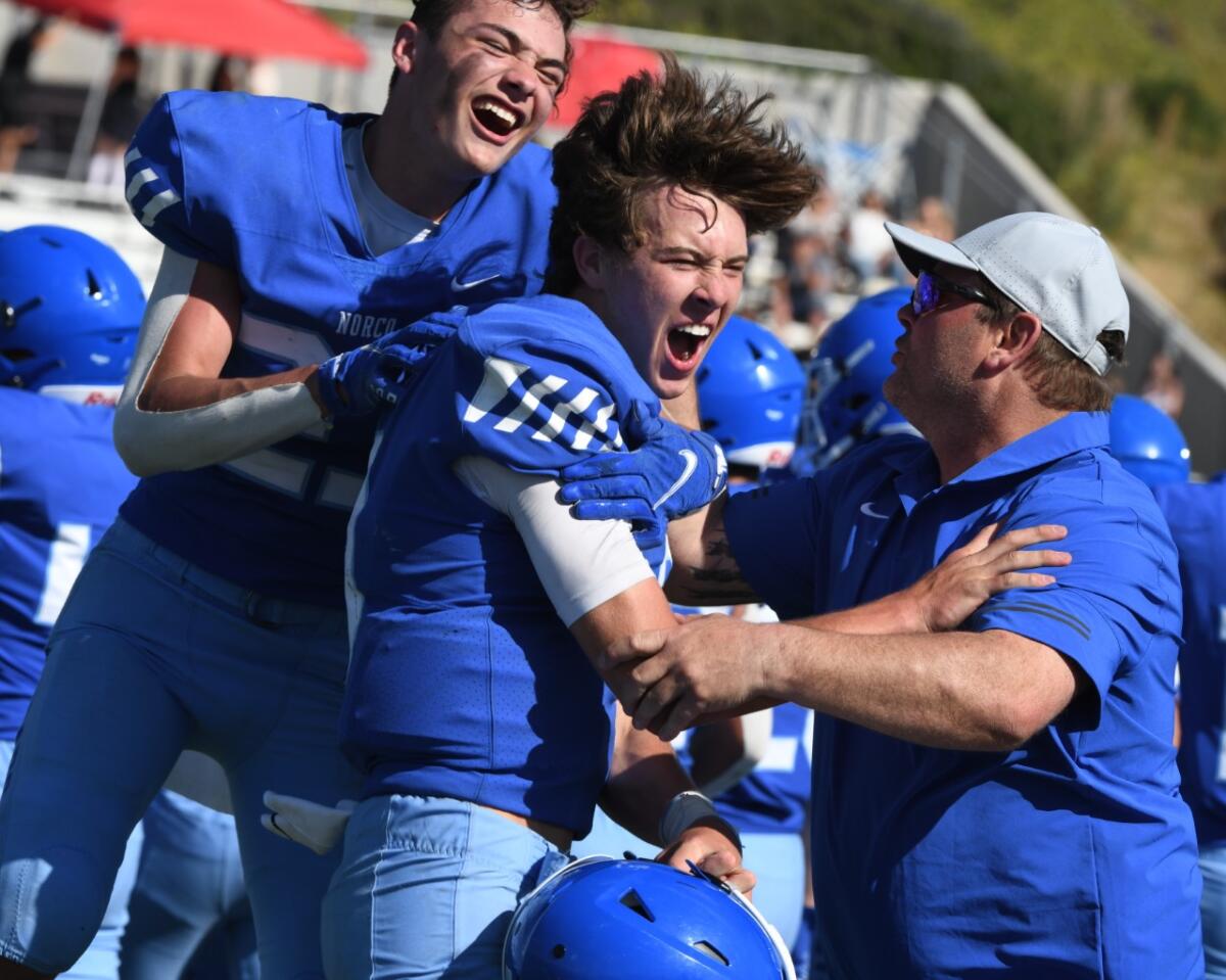 Norco players celebrate win over Centennial.