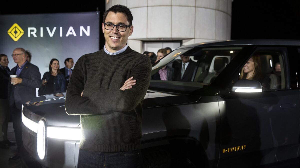 Rivian founder R.J. Scaringe unveiled the R1T electric pickup truck Monday night at Griffith Observatory.