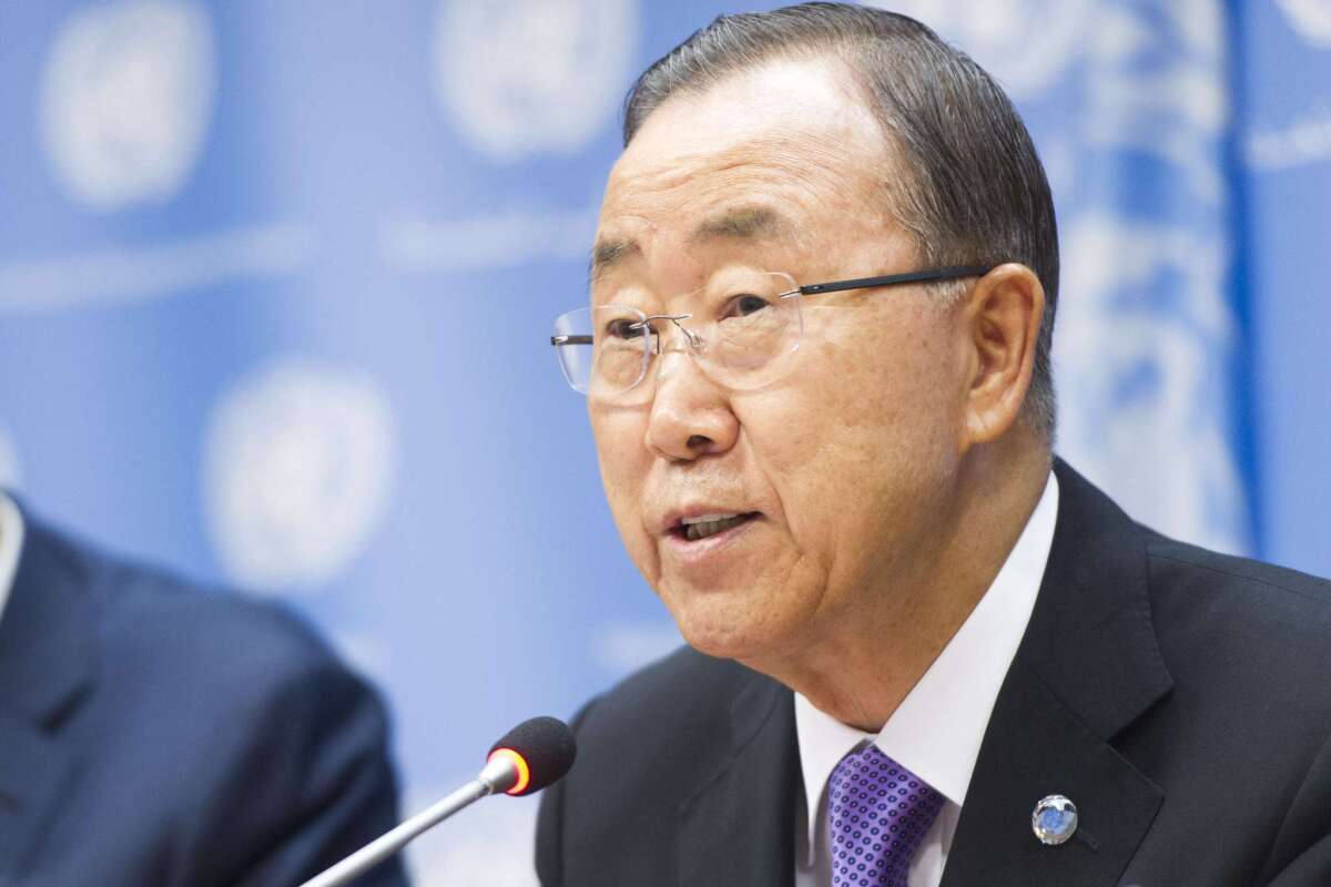 U.N. Secretary-General Ban Ki-moon addresses a news conference at the United Nations headquarters in New York on Sept. 16, 2015.