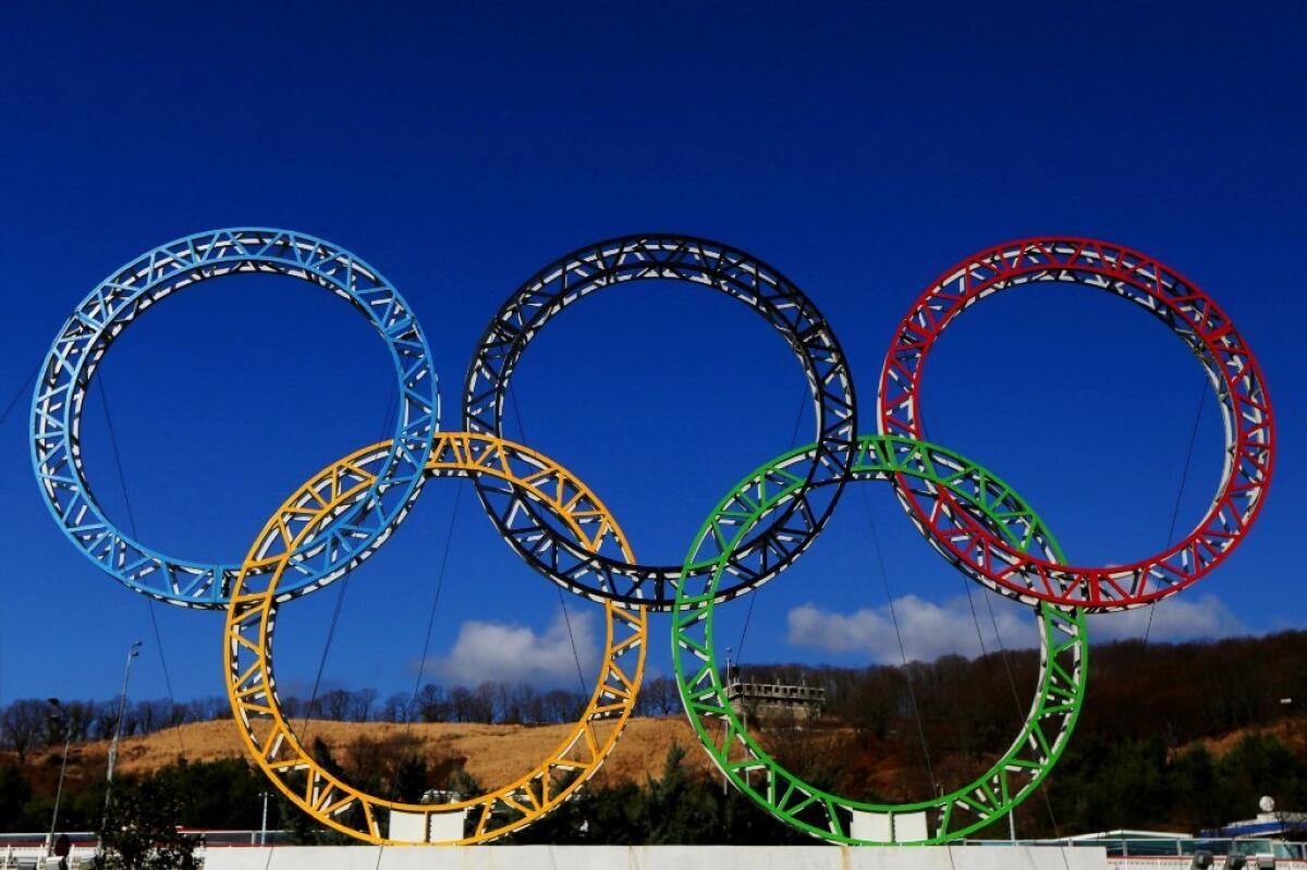 The Olympic rings in Sochi, Russia.