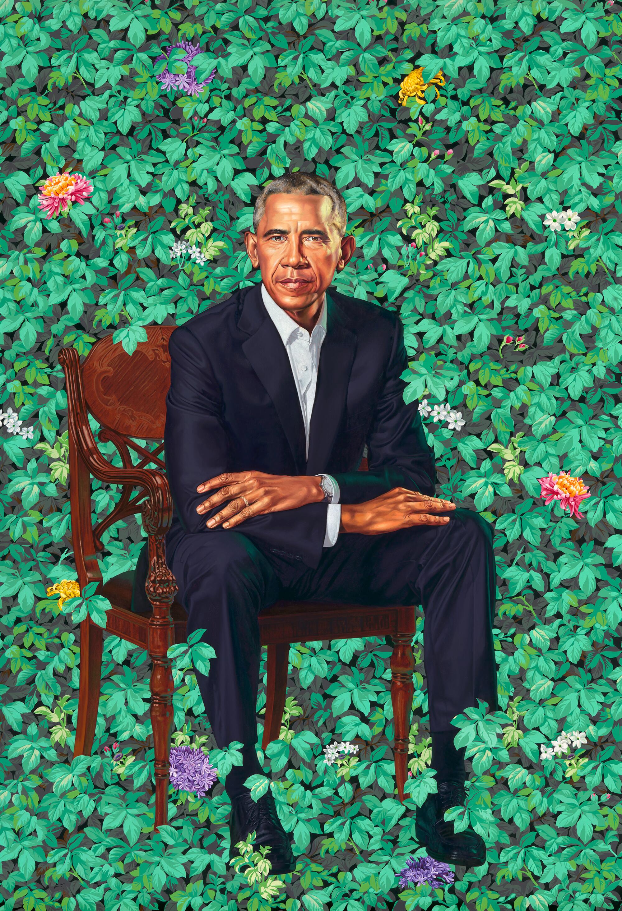 Kehinde Wiley, Barack Obama, 2018, oil on canvas, National Portrait Gallery, Smithsonian Institution ? 2018 Kehinde Wiley.