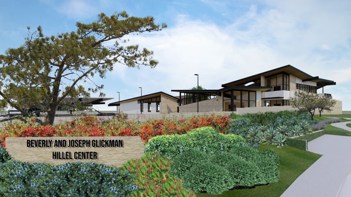 A rendering depicts the planned Beverly and Joseph Glickman Hillel Center across from UC San Diego in La Jolla.