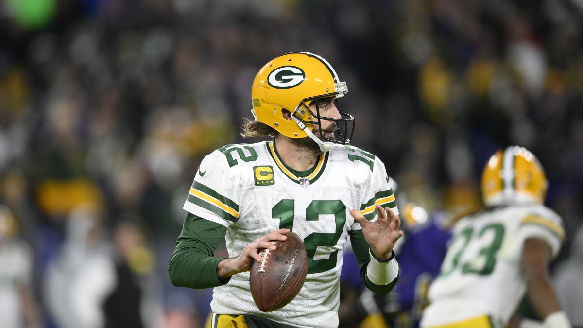 Green Bay Packers quarterback Aaron Rodgers in action.